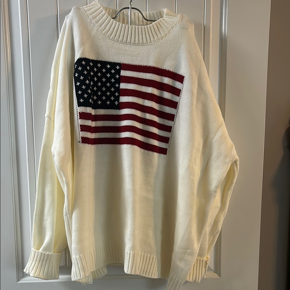 Cream Sweater with American Flag Design